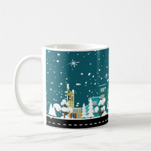 Cute Downtown Winter Scene i Snö Kaffemugg