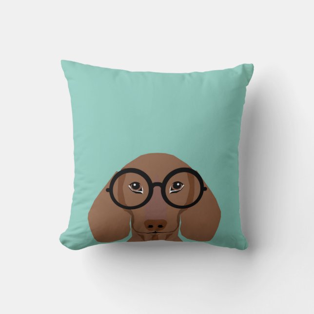 Cute Doxie med Hipster Mode-glas - Daschund Kudde (Framsida)