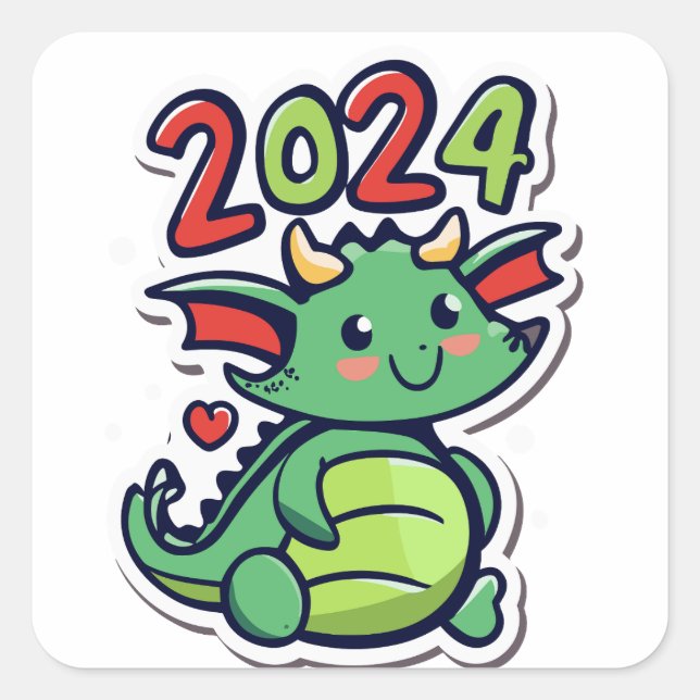 Cute Dragon 2024 Fyrkantigt Klistermärke (Framsida)