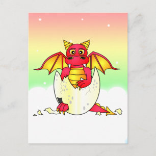 Cute Dragon Baby i Cracks Egg - Red/Gult Vykort