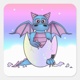 Cute Dragon Baby i krackade ägg - blått/Lila Fyrkantigt Klistermärke