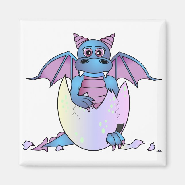 Cute Dragon Baby i krackade ägg - blått/Lila Magnet (Framsidan)