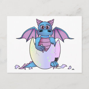 Cute Dragon Baby i krackade ägg - blått/Lila Vykort