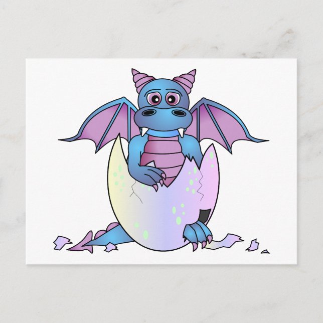 Cute Dragon Baby i krackade ägg - blått/Lila Vykort (Framsida)