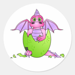 Cute Dragon Baby i krackade ägg - Rosa/Lila Runt Klistermärke