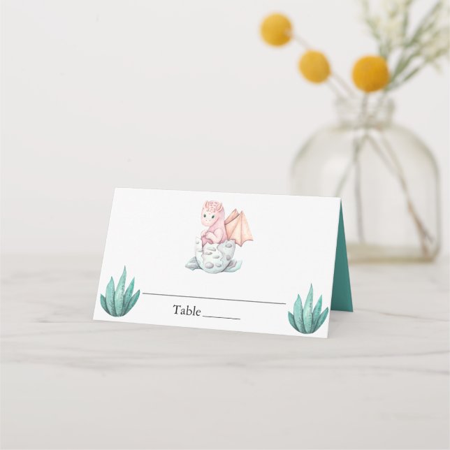 Cute Dragon Baby Shower & Birthday Table Name  Placeringskort (Framsida)