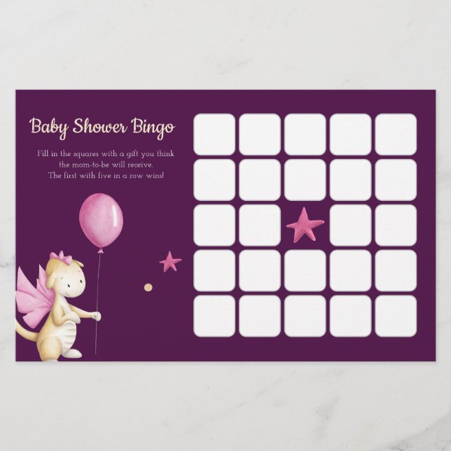 Cute Dragon Baby Shower Burgundy Bingo Game (Framsida)