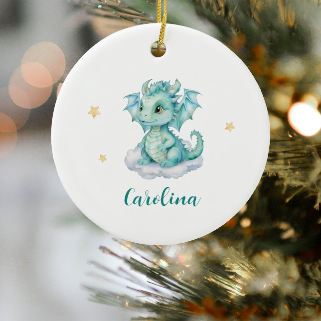 Cute Dragon Baby Shower Julgransprydnad Keramik (Skapare uppladdad)