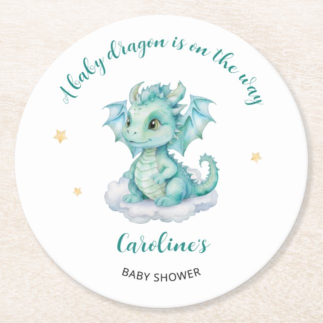 Cute Dragon Baby Shower Underlägg Papper Rund (Framsidan)