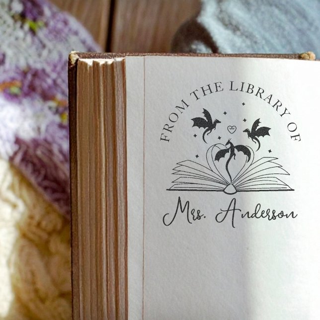 Cute Dragon Bibliotek Blommigt Grow din mind Lärar Självfärgande Stämpel (Skapare uppladdad)