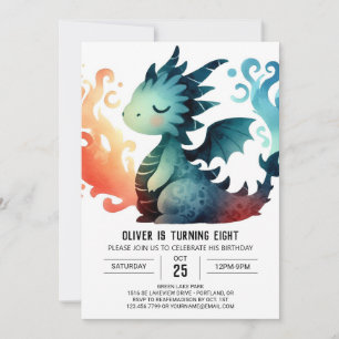 Cute Dragon Birthday Children Inbjudningar