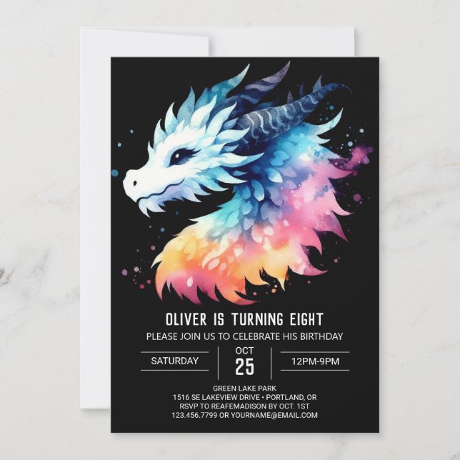 Cute Dragon Birthday Digital Inbjudningar (Framsida)