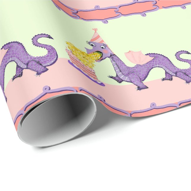 Cute Dragon Birthday Gift Wrapping Papper Presentpapper (Rullad Hörn)