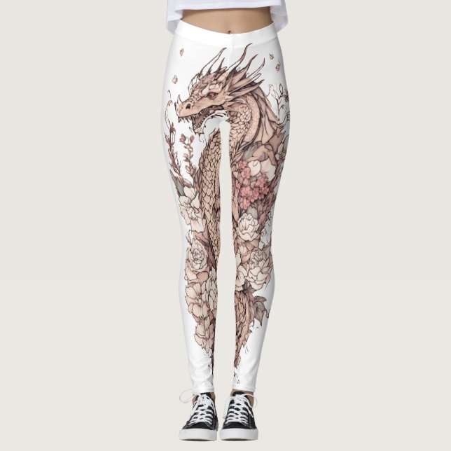 "Cute Dragon Blooms: Blommigt Tattoo Leggings" Leggings (Framsida)