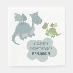 Cute Dragon Blue Grönt Personlig Namn födelsedag Pappersservett