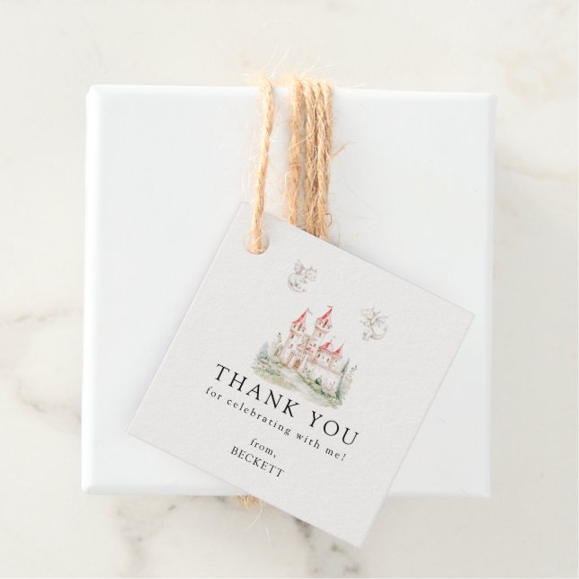 Cute Dragon Castle Födelsedagsfest Tack Gåvor Etiketter (På plats)