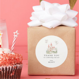 Cute Dragon Castle Födelsedagsfest Tack Runt Klistermärke