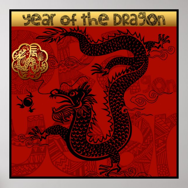 Cute Dragon Chinese New Year Zodiac Birthday 40x40 Poster (Framsidan)