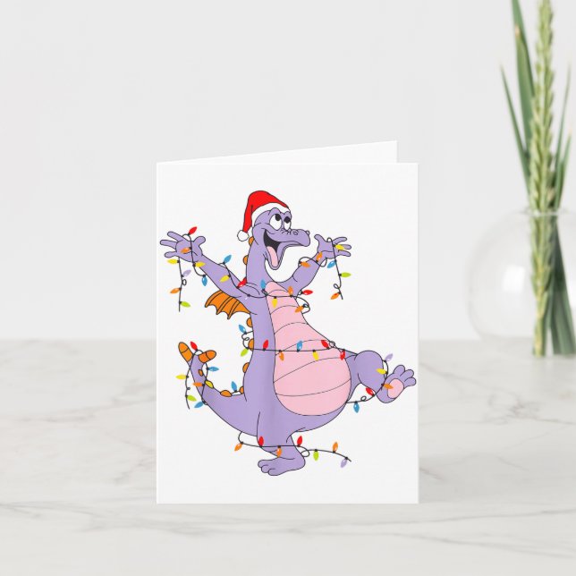 Cute Dragon Christmas Lights Santa Hat Animal Men  Kort (Framsida)