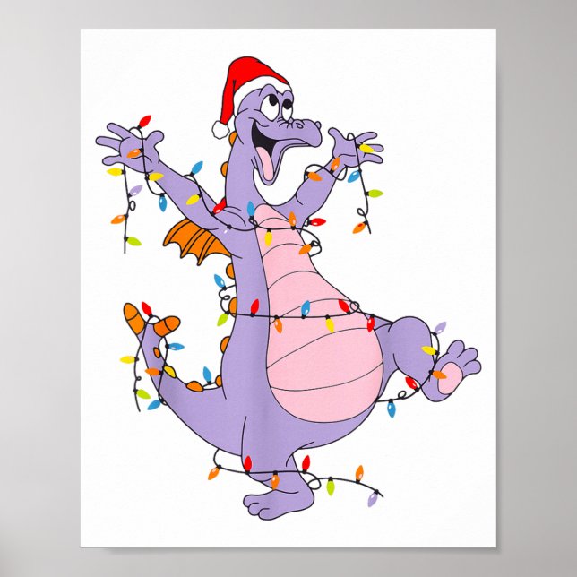 Cute Dragon Christmas Lights Santa Hat Animal Men  Poster (Framsidan)