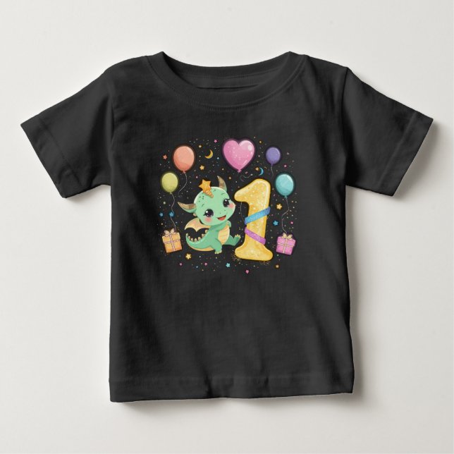 Cute Dragon First Birthday Firman Boy Theme T Shirt (Framsida)