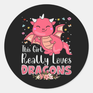 Cute Dragon Girl Kärlek Dragons Vingar Fantasy Fir Runt Klistermärke