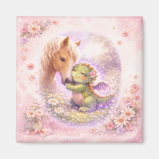 Cute Dragon & Horse Friendship Magnet (Framsidan)