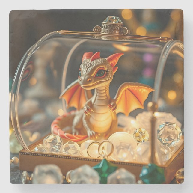 Cute Dragon i en Smyckeskrin Stenunderlägg (Framsidan)