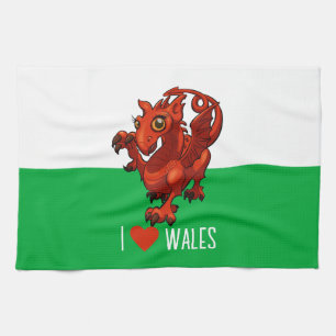 Cute Dragon I Kärlek Wales Welsh Dragon Tecknad Kökshandduk