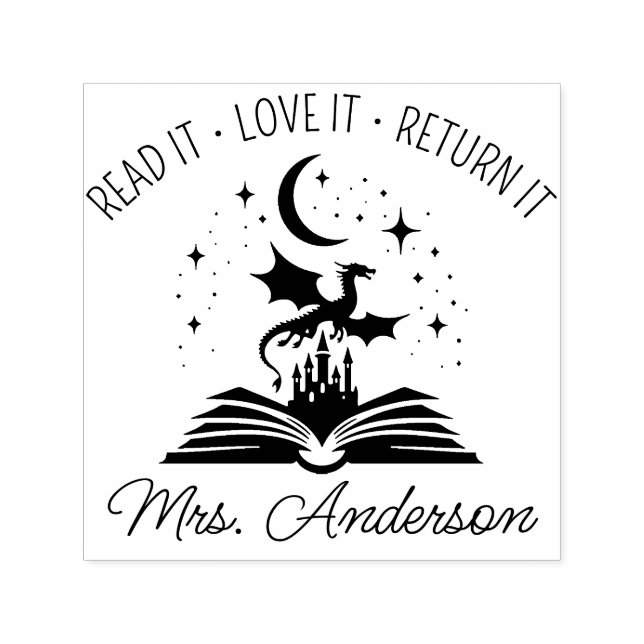 Cute Dragon Library Floral Grow your Mind Teacher Självfärgande Stämpel (Design)