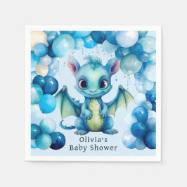 Cute Dragon med Blue Balloons Boy Shower Pappersservett