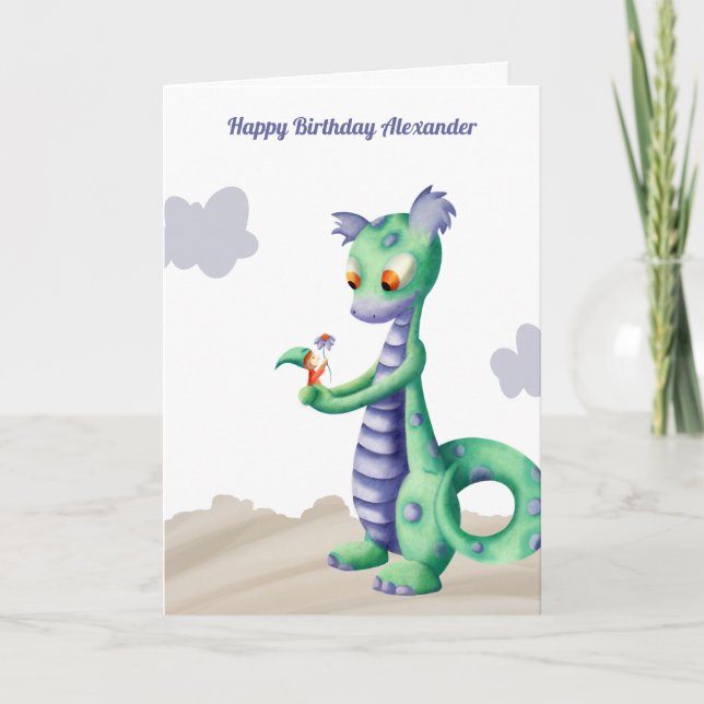 Cute Dragon med Gnome Personlig Birday Card Kort (Framsida)