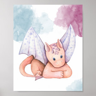 Cute Dragon med Lila Vingar Visning Poster