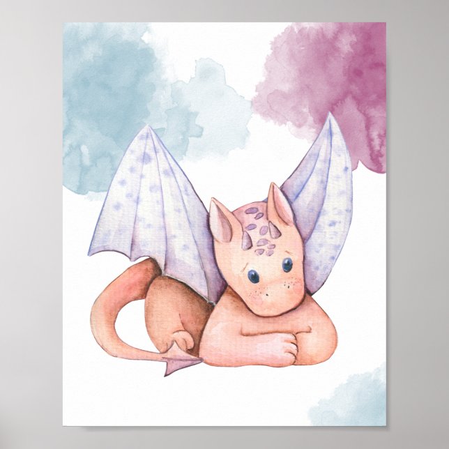 Cute Dragon med Lila Vingar Visning Poster (Framsidan)