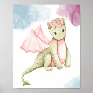 Cute Dragon med Rosa Vingar Visning Poster