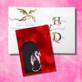 Cute Dragon, Red Hearts Dotter Valentine Day Kort