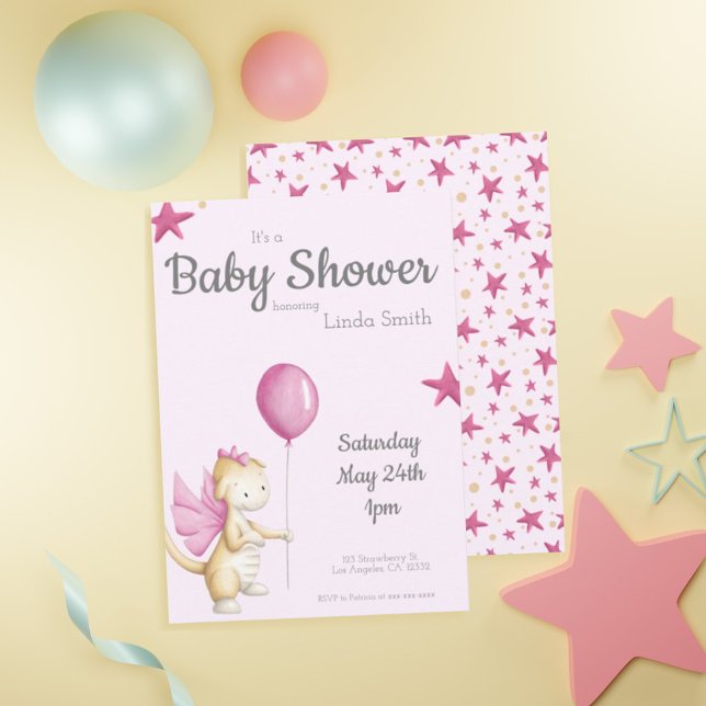 Cute Dragon Rosa Girl Baby Shower Inbjudningar (Skapare uppladdad)