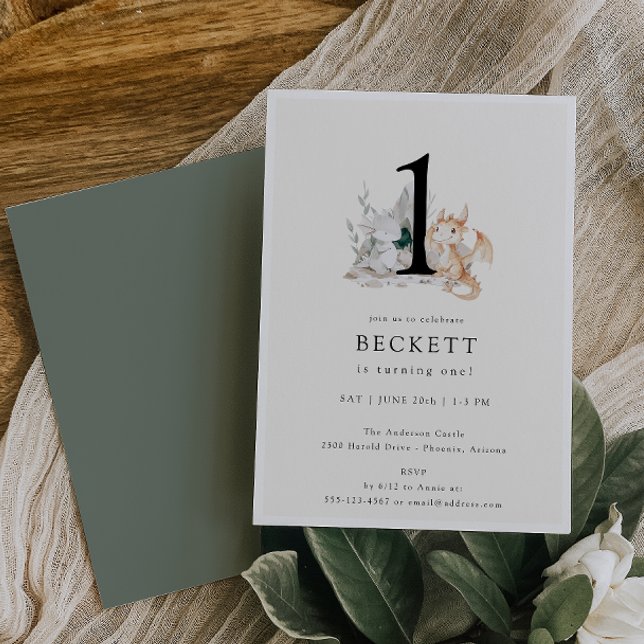 Cute Dragon-tema första Födelsedagsfesten Inbjudningar (Skapare uppladdad)