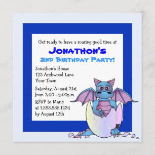 Cute Dragon Thated Child Bird Day - Blue Inbjudningar