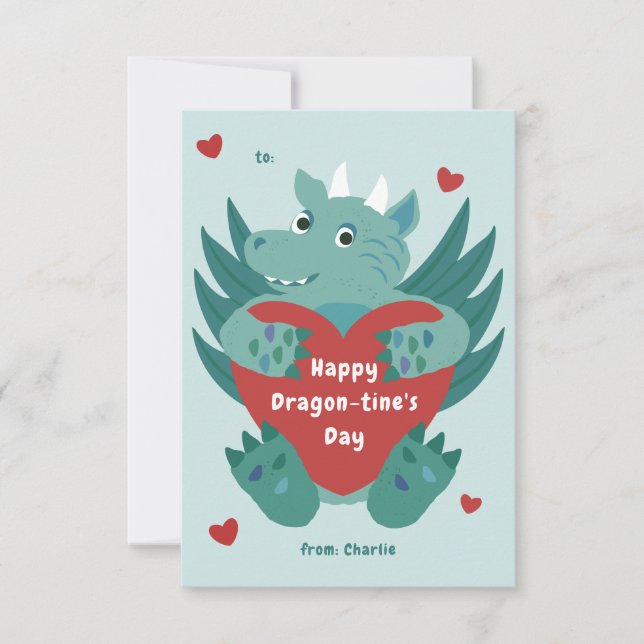 Cute Dragon Valentine Kort (Framsida)