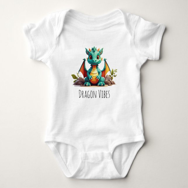Cute Dragon Vibes Baby Dragon Bodykostym T Shirt (Framsida)