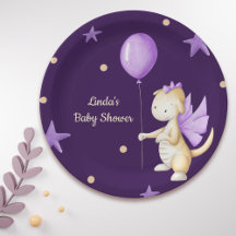 Cute Dragon with Balloon Lila Girl Baby Shower