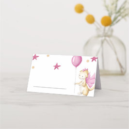 Cute Dragon with Balloon Rosa Girl Baby Shower Placeringskort