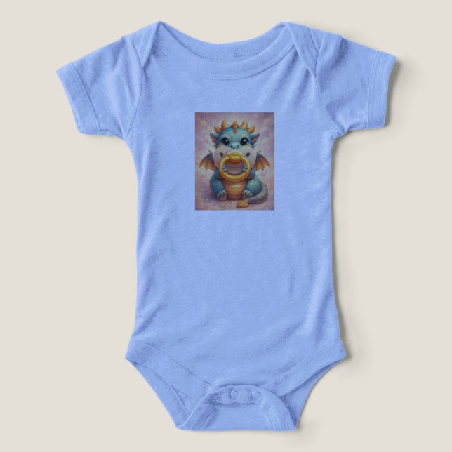 cute Dragon with Pacifier - Baby Bodysuit  T Shirt (Design Framsida)