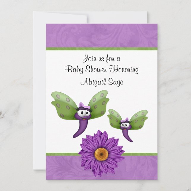Cute Dragonflies och Flower Baby Shower-inbjudan Inbjudningar (Framsida)