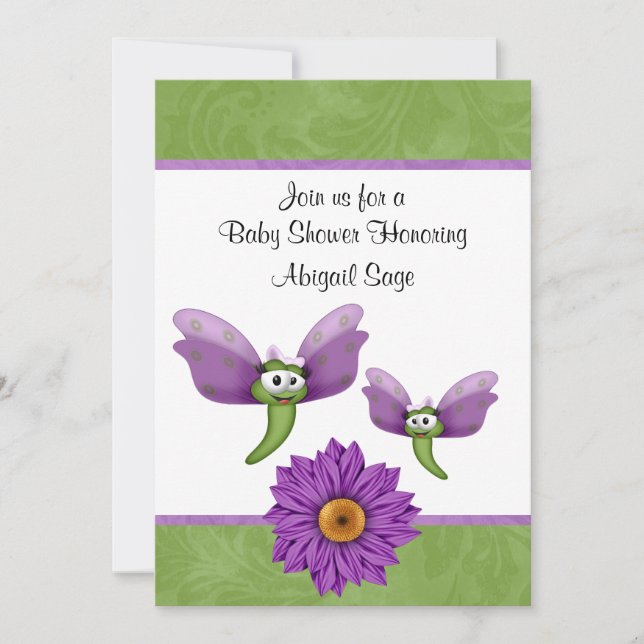 Cute Dragonflies och Flower Baby Shower-inbjudan Inbjudningar (Framsida)