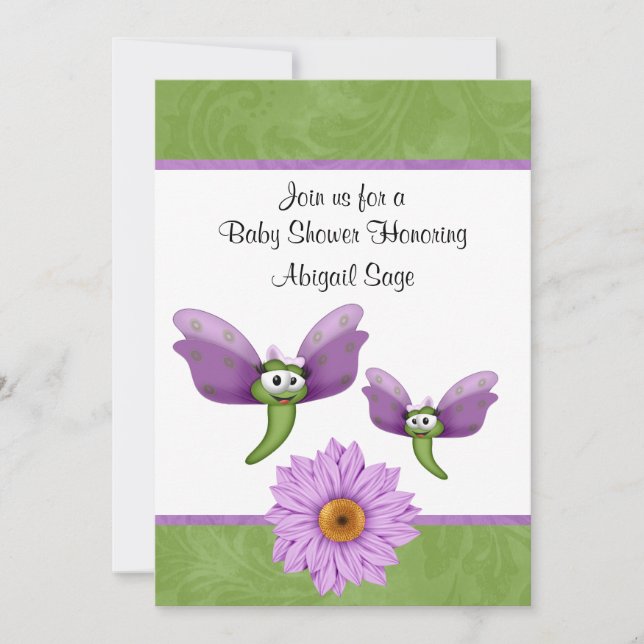 Cute Dragonflies och Flower Baby Shower-inbjudan Inbjudningar (Framsida)