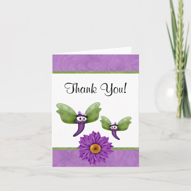 Cute Dragonflies och Flower Tackor You Card Tack Kort (Framsida)