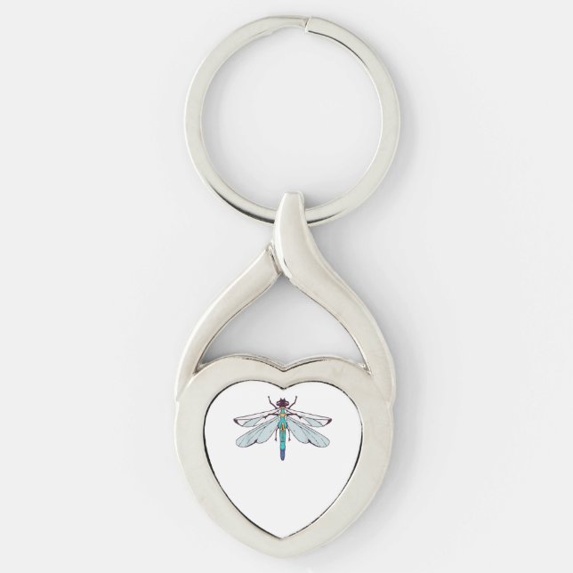 Cute Dragonflies T-Shirt Twisted Heart Silverfärgad Nyckelring (Framsidan)