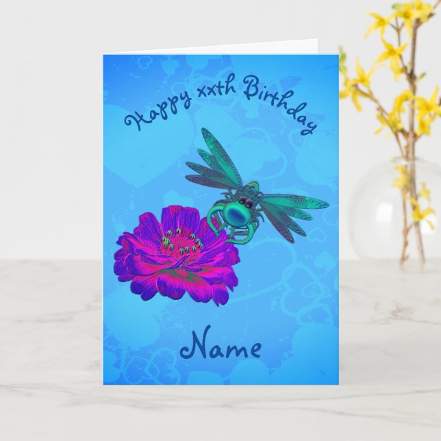 Cute Dragonfly Flower Personlig Birday Kort (Gul blomma)